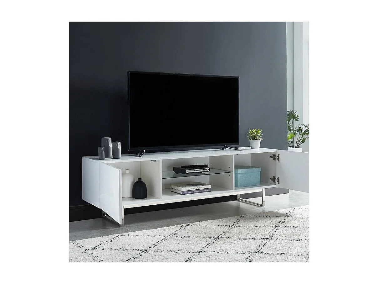 Meuble tv GEME laqué blanc brillant 160cm