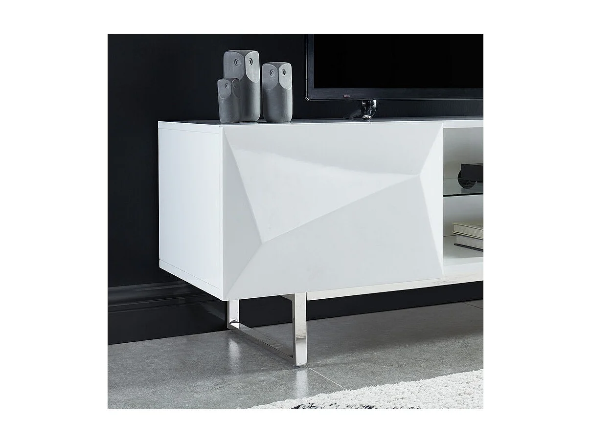 Meuble tv GEME laqué blanc brillant 160cm