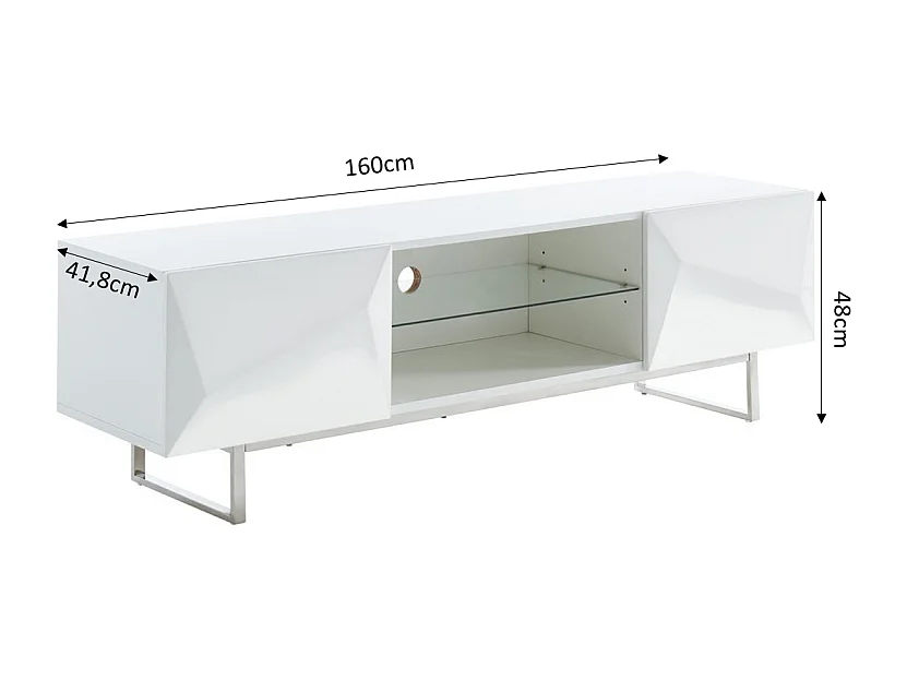 Meuble tv GEME laqué blanc brillant 160cm