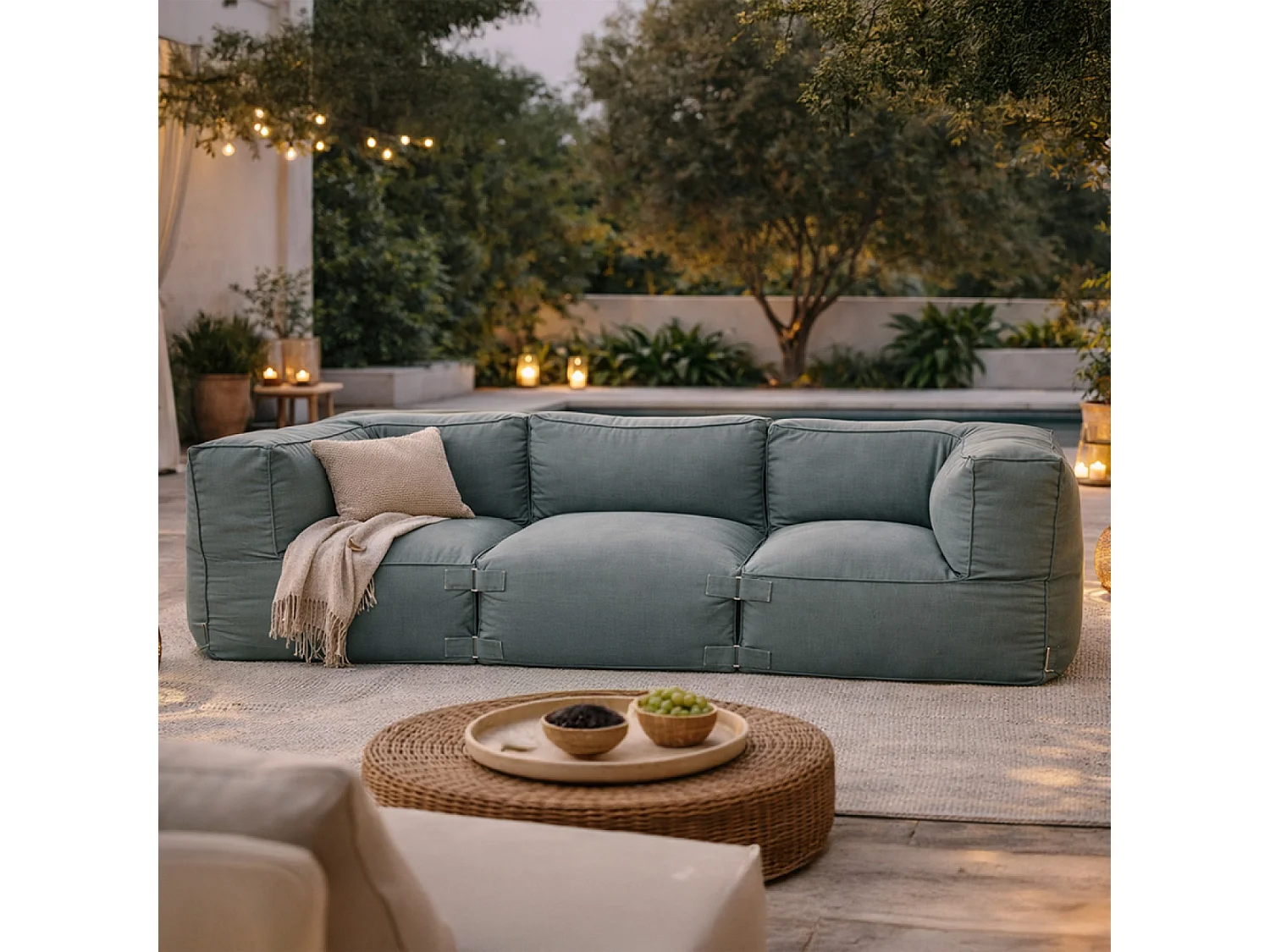 Salon de jardin modulable 3 places vert en tissu déperlant PRAIANO