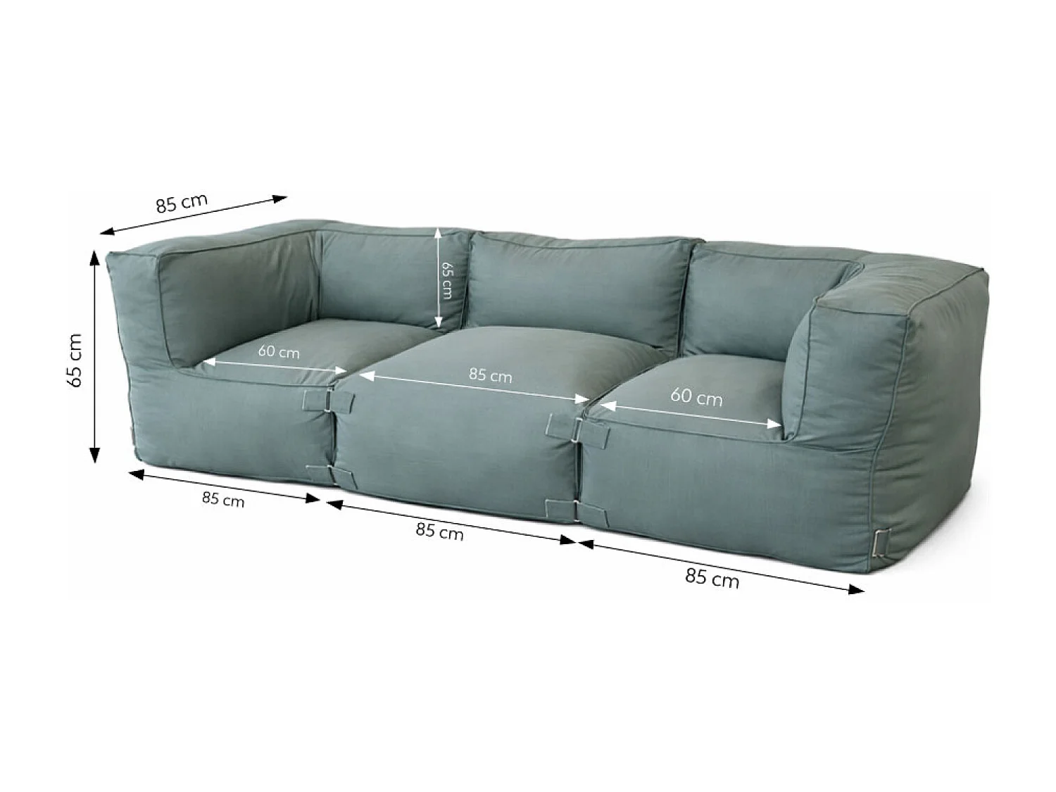 Salon de jardin modulable 3 places vert en tissu déperlant PRAIANO