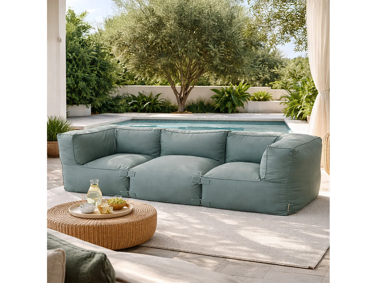 Salon de jardin modulable 3 places vert en tissu déperlant PRAIANO