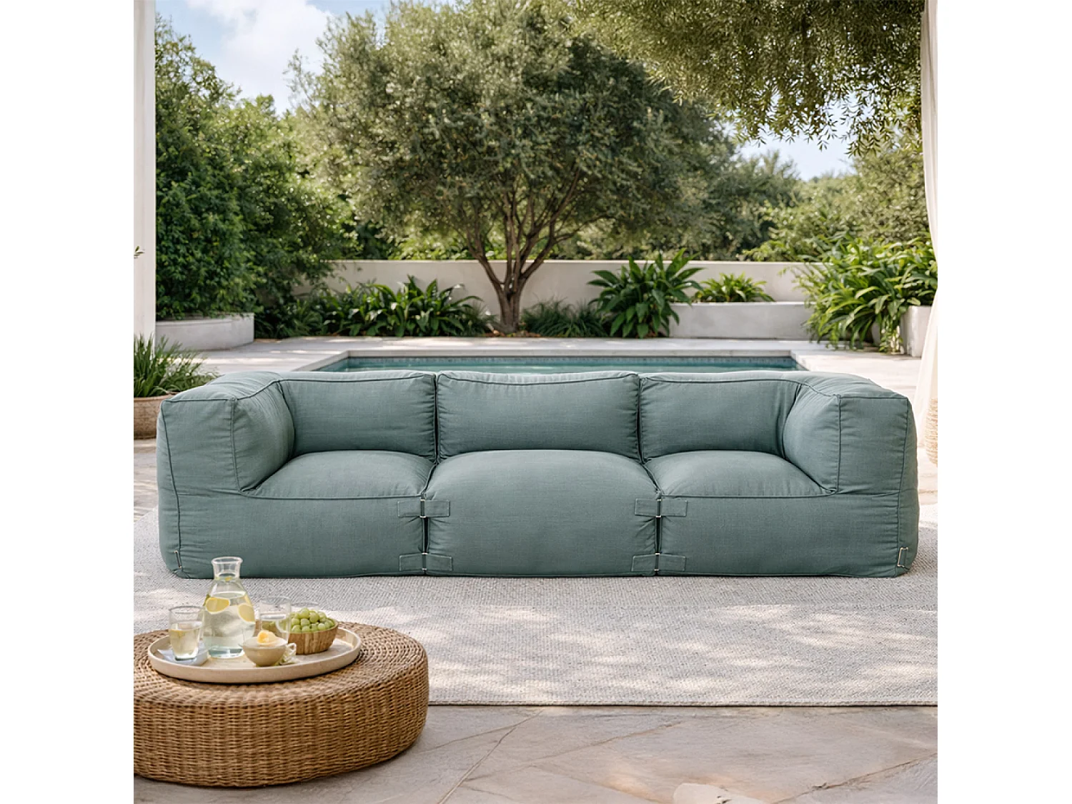 Salon de jardin modulable 3 places vert en tissu déperlant PRAIANO