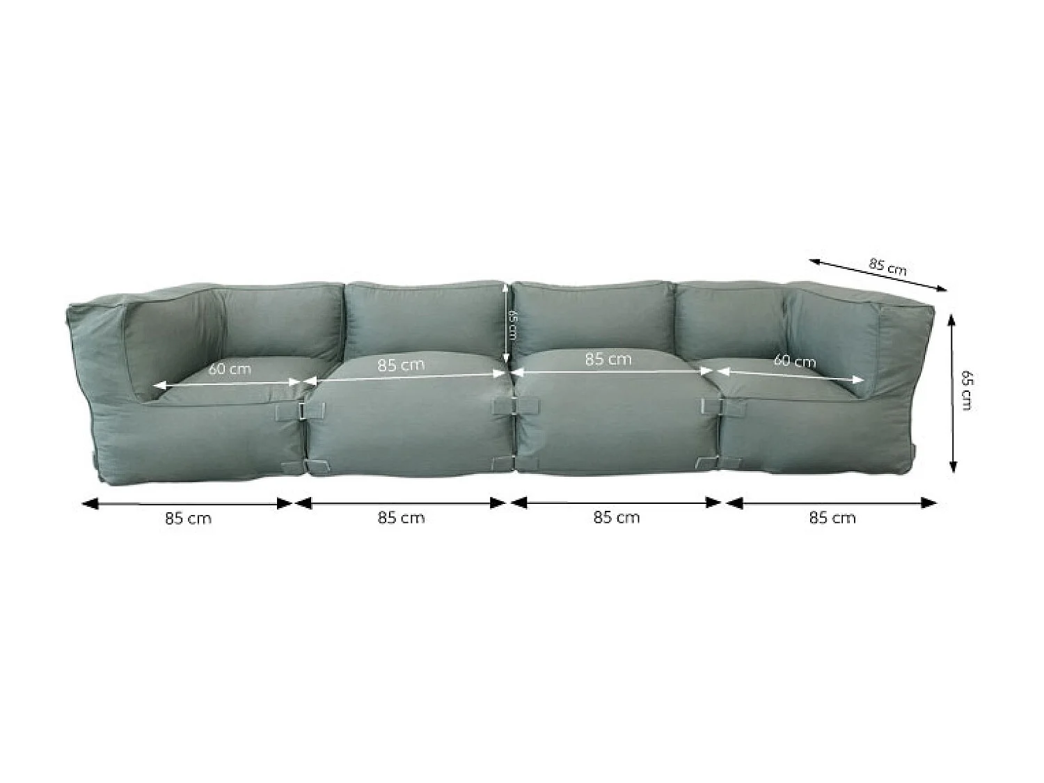 Salon de jardin modulable 4 places vert en tissu déperlant PRAIANO