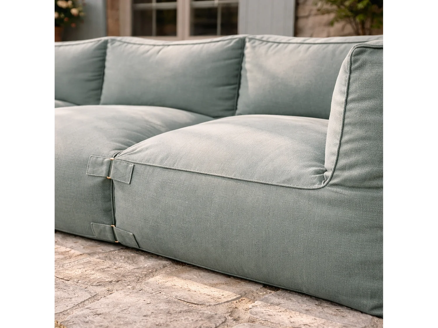 Salon de jardin modulable 4 places vert en tissu déperlant PRAIANO