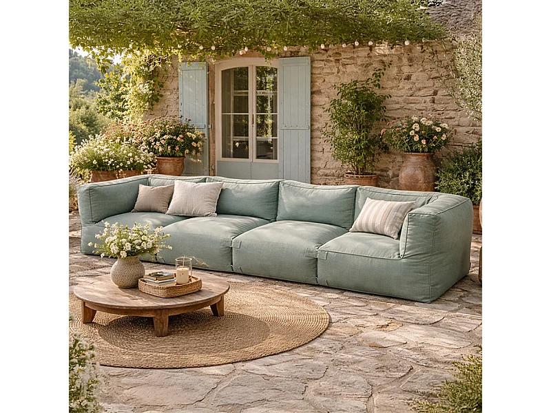 Salon de jardin modulable 4 places vert en tissu déperlant PRAIANO