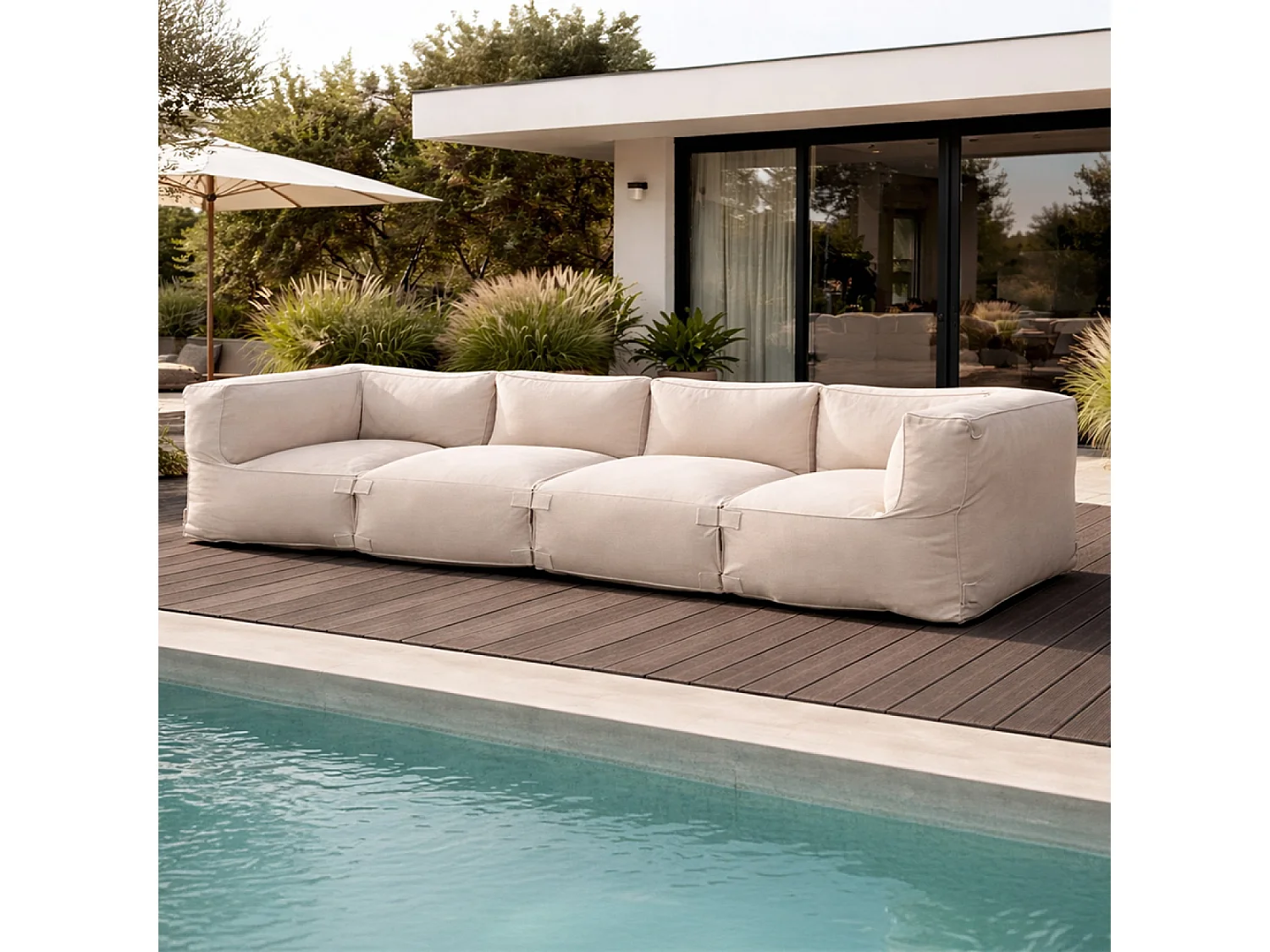 Salon de jardin modulable 4 places beige en tissu déperlant PRAIANO