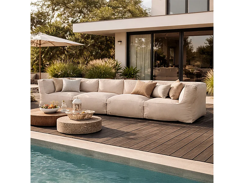 Salon de jardin modulable 4 places beige en tissu déperlant PRAIANO