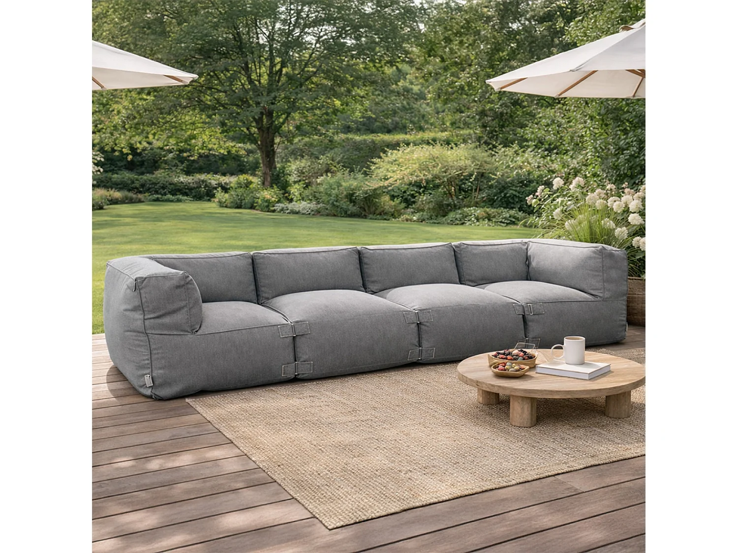 Salon de jardin modulable 4 places gris en tissu déperlant PRAIANO