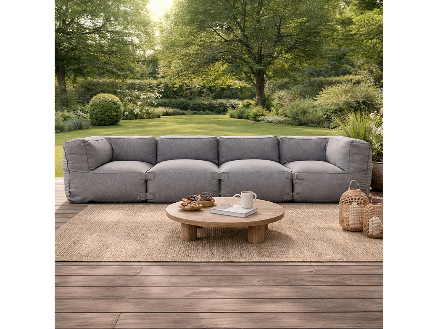 Salon de jardin modulable 4 places gris en tissu déperlant PRAIANO