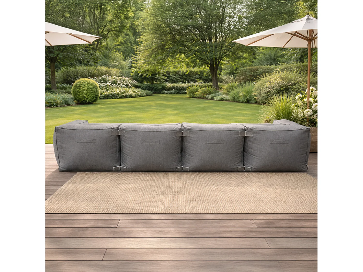 Salon de jardin modulable 4 places gris en tissu déperlant PRAIANO