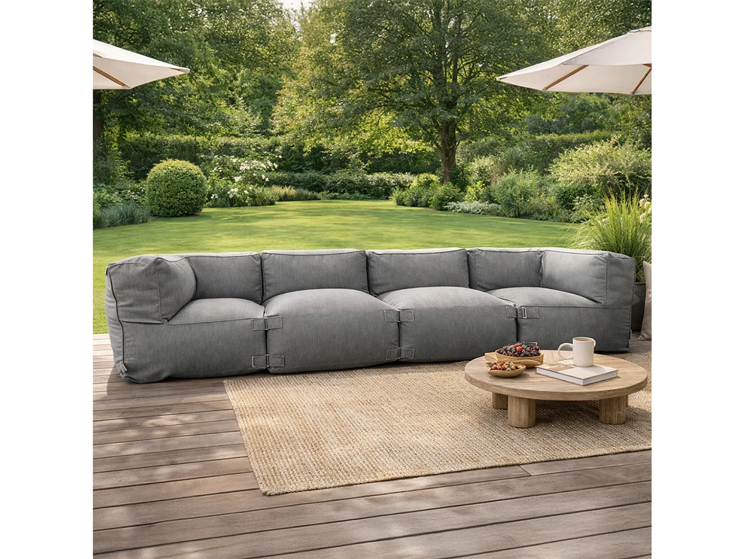 Salon de jardin modulable 4 places gris en tissu déperlant PRAIANO