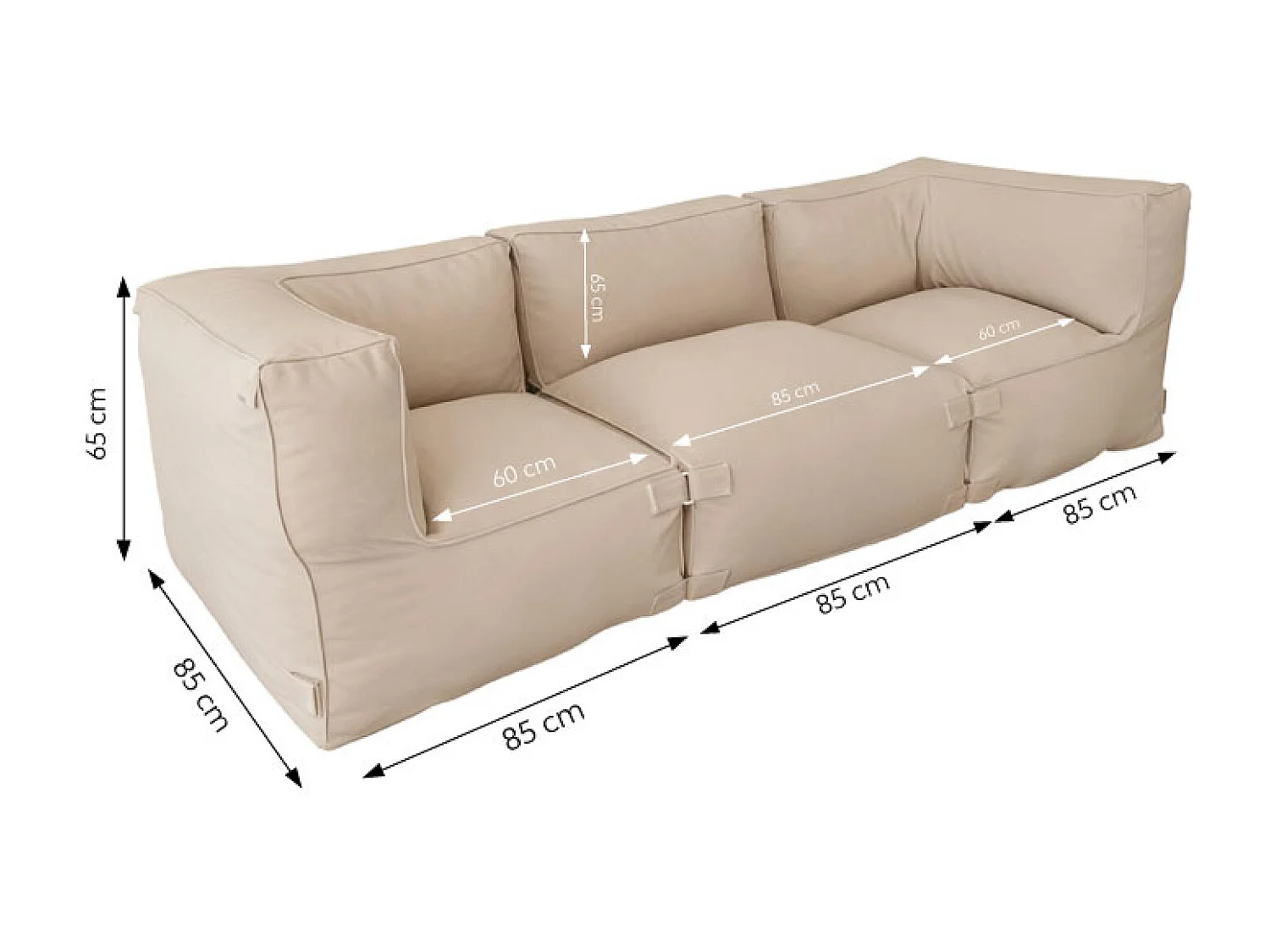 Salon de jardin modulable 3 places beige en tissu déperlant PRAIANO