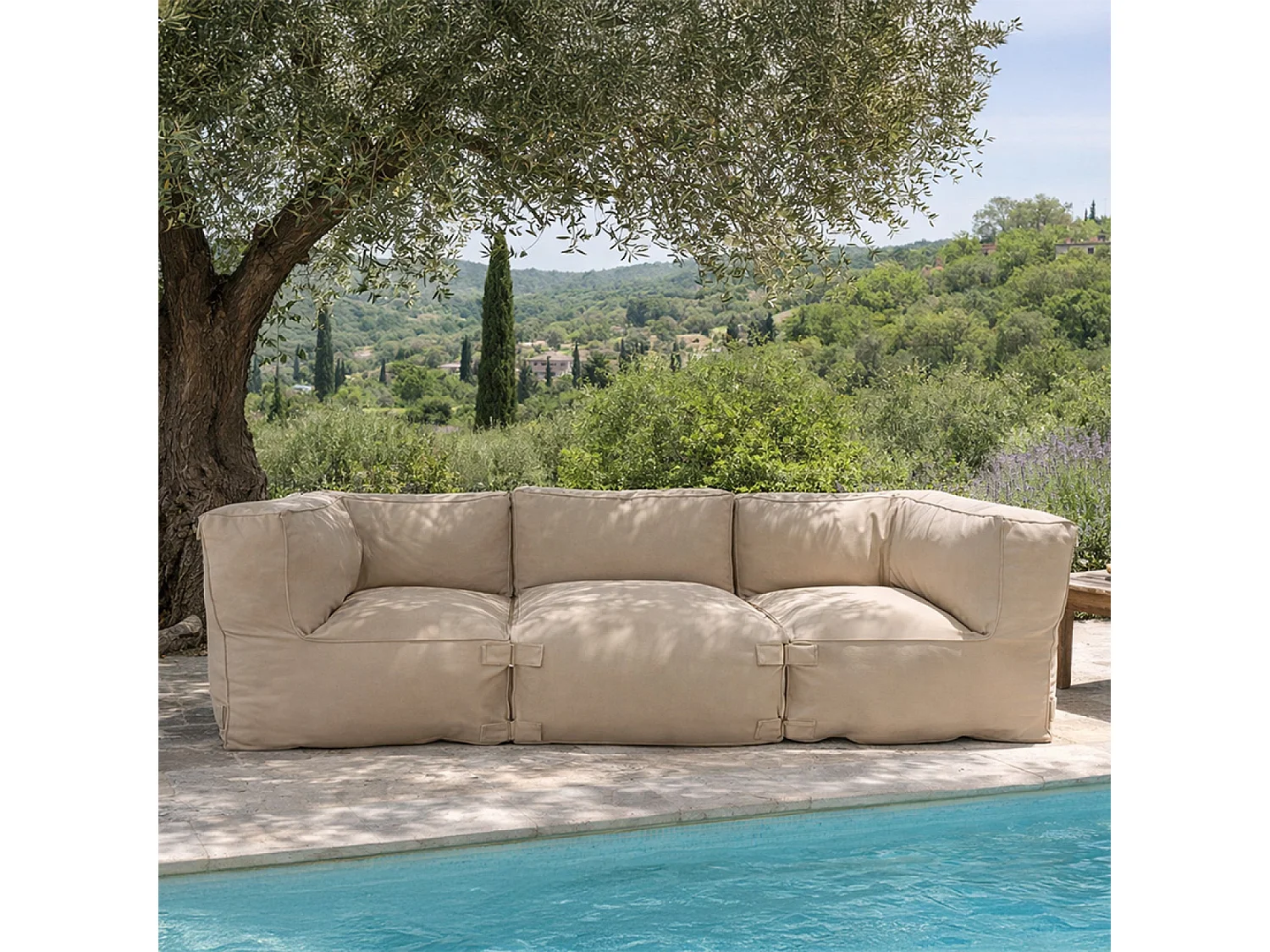 Salon de jardin modulable 3 places beige en tissu déperlant PRAIANO