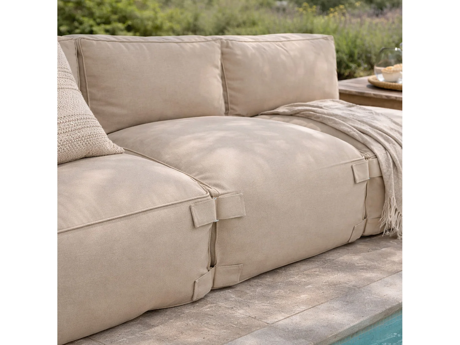 Salon de jardin modulable 3 places beige en tissu déperlant PRAIANO