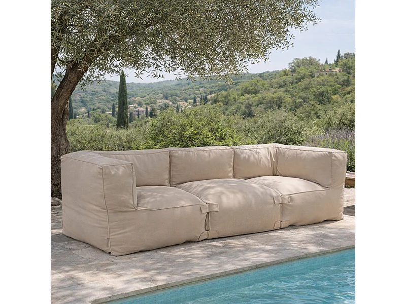 Salon de jardin modulable 3 places beige en tissu déperlant PRAIANO