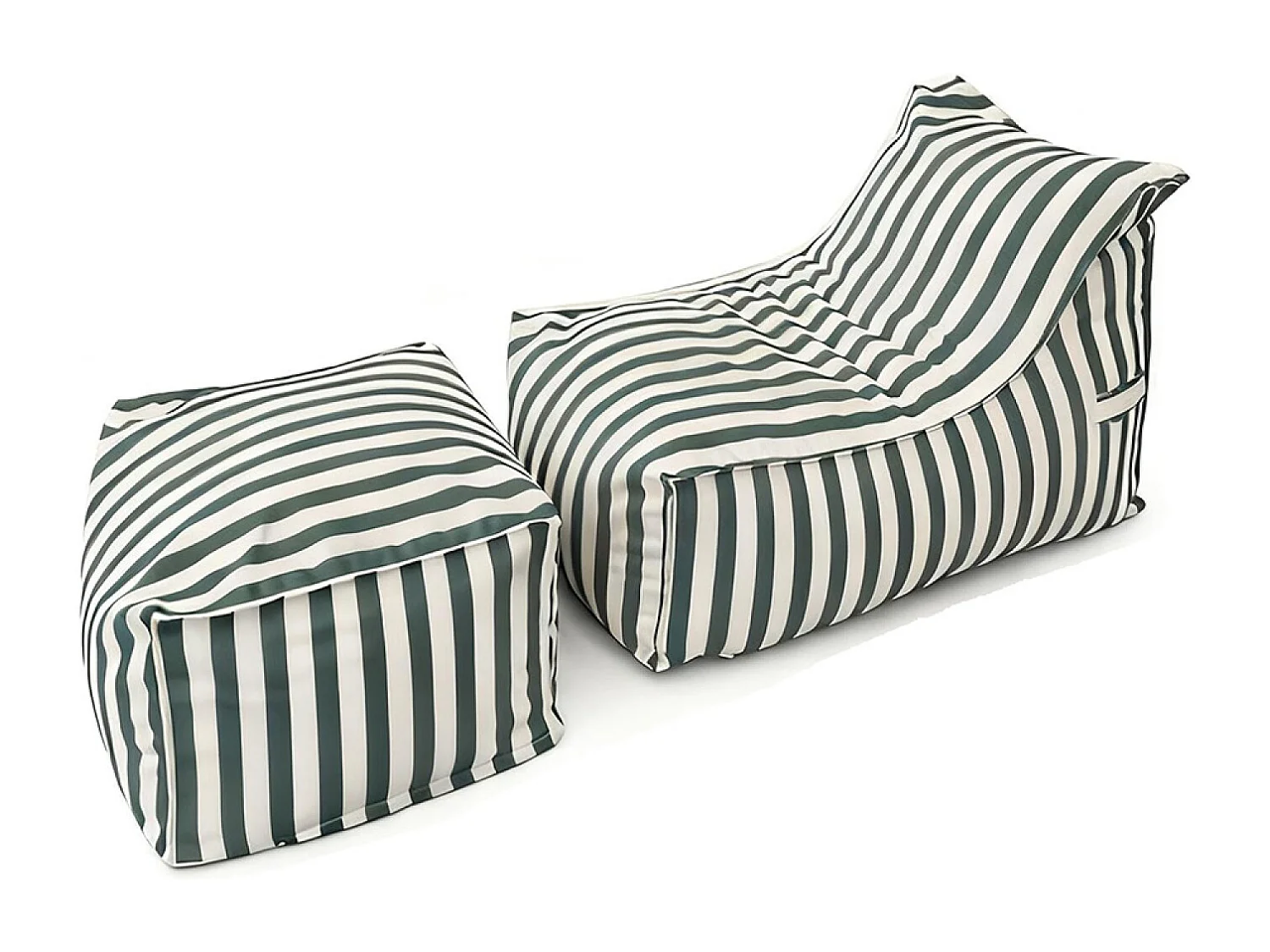 Ensemble de poufs d’extérieur rayés vert déperlant POSITANO