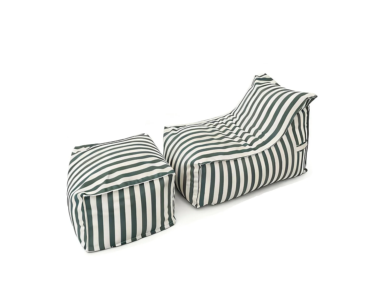 Ensemble de poufs exterieur rayés vert déperlant POSITANO