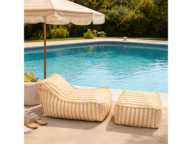Ensemble de poufs d’extérieur rayés jaune déperlant POSITANO