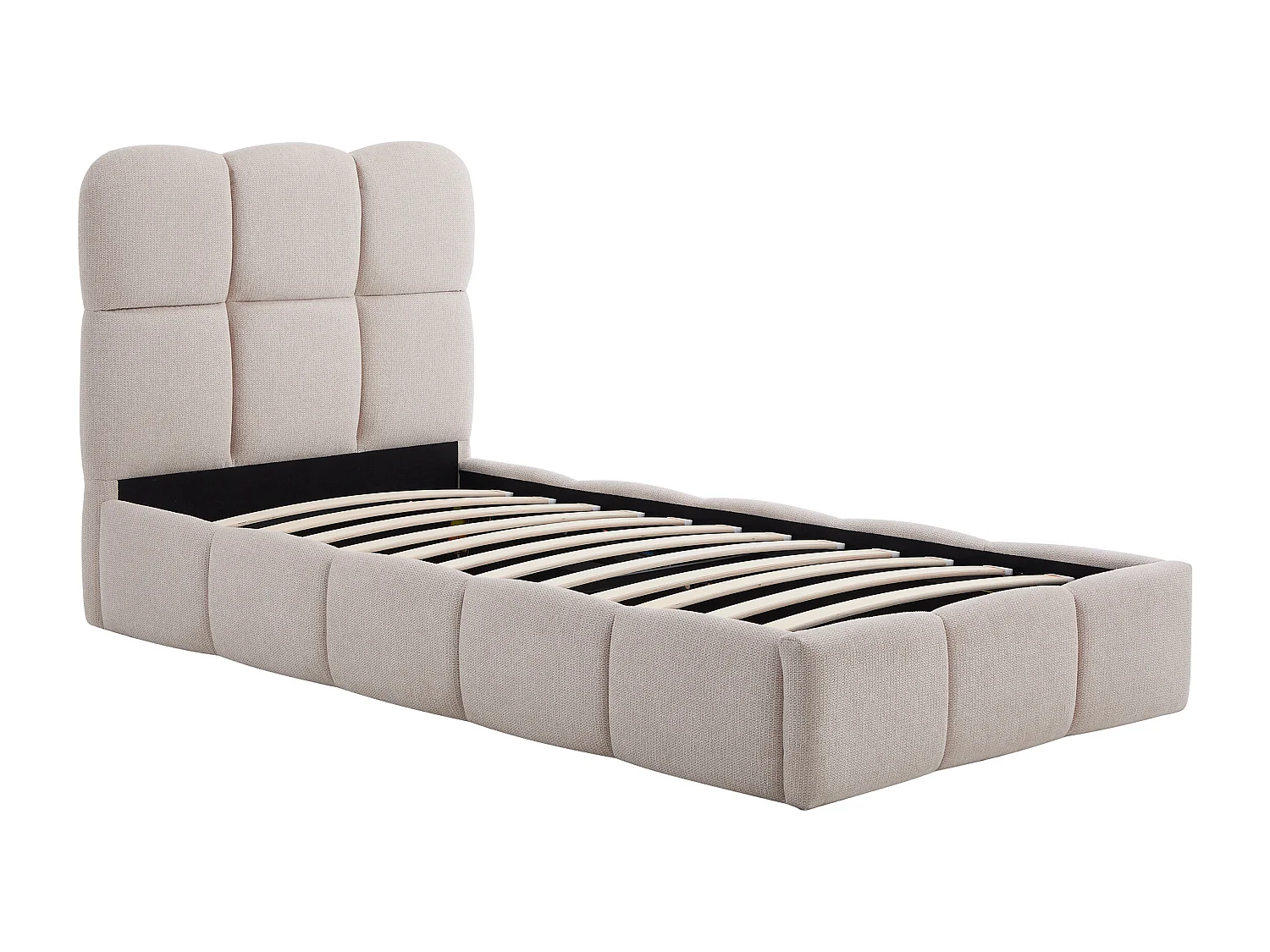 Lit coffre 90 x 190 cm – Tissu texturé – Beige + Matelas – DILUDO