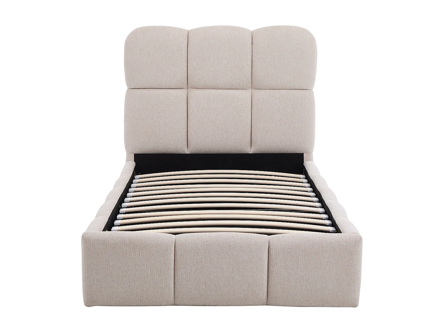 Lit coffre 90 x 190 cm – Tissu texturé – Beige + Matelas – DILUDO