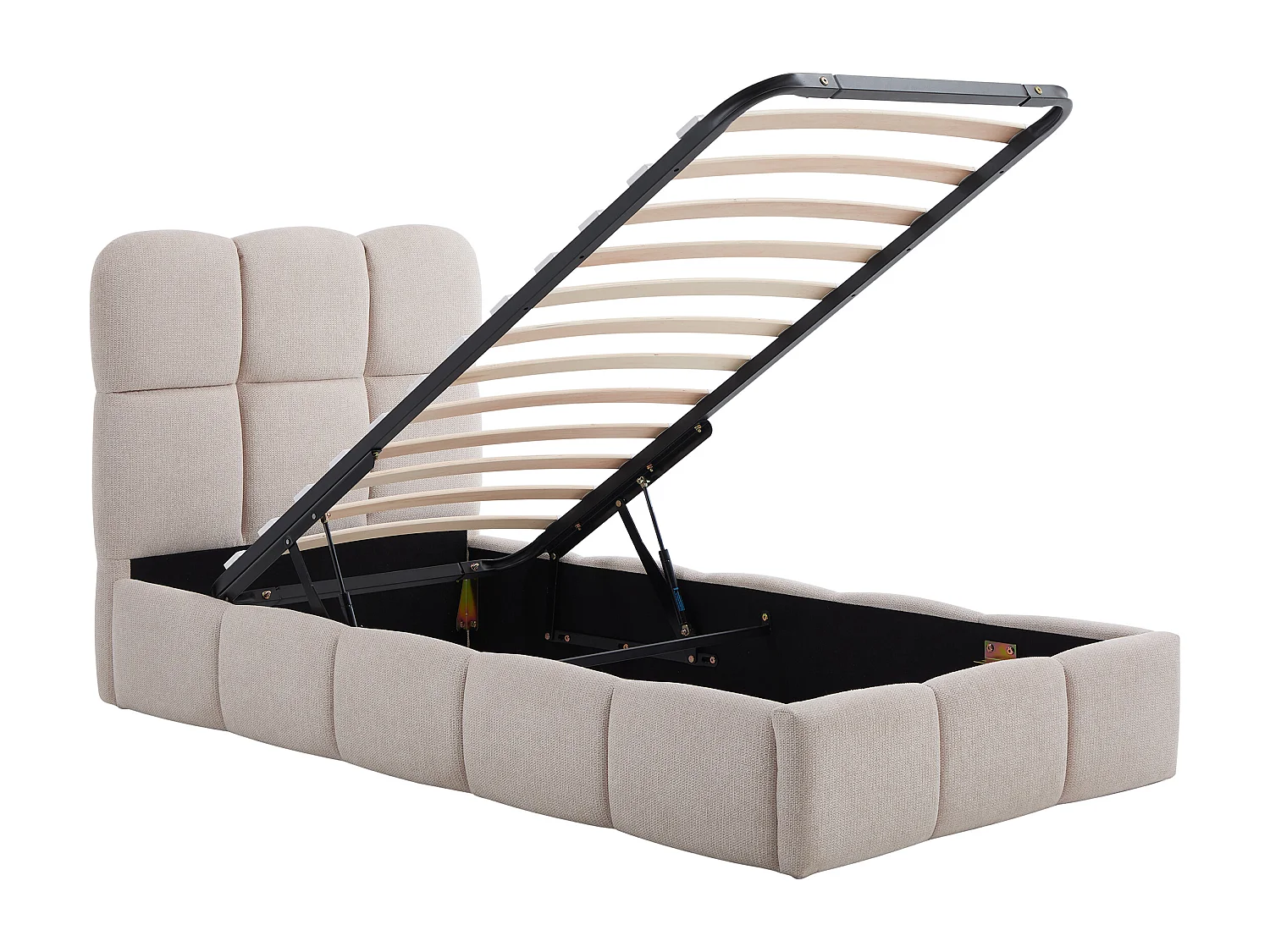 Lit coffre 90 x 190 cm – Tissu texturé – Beige + Matelas – DILUDO