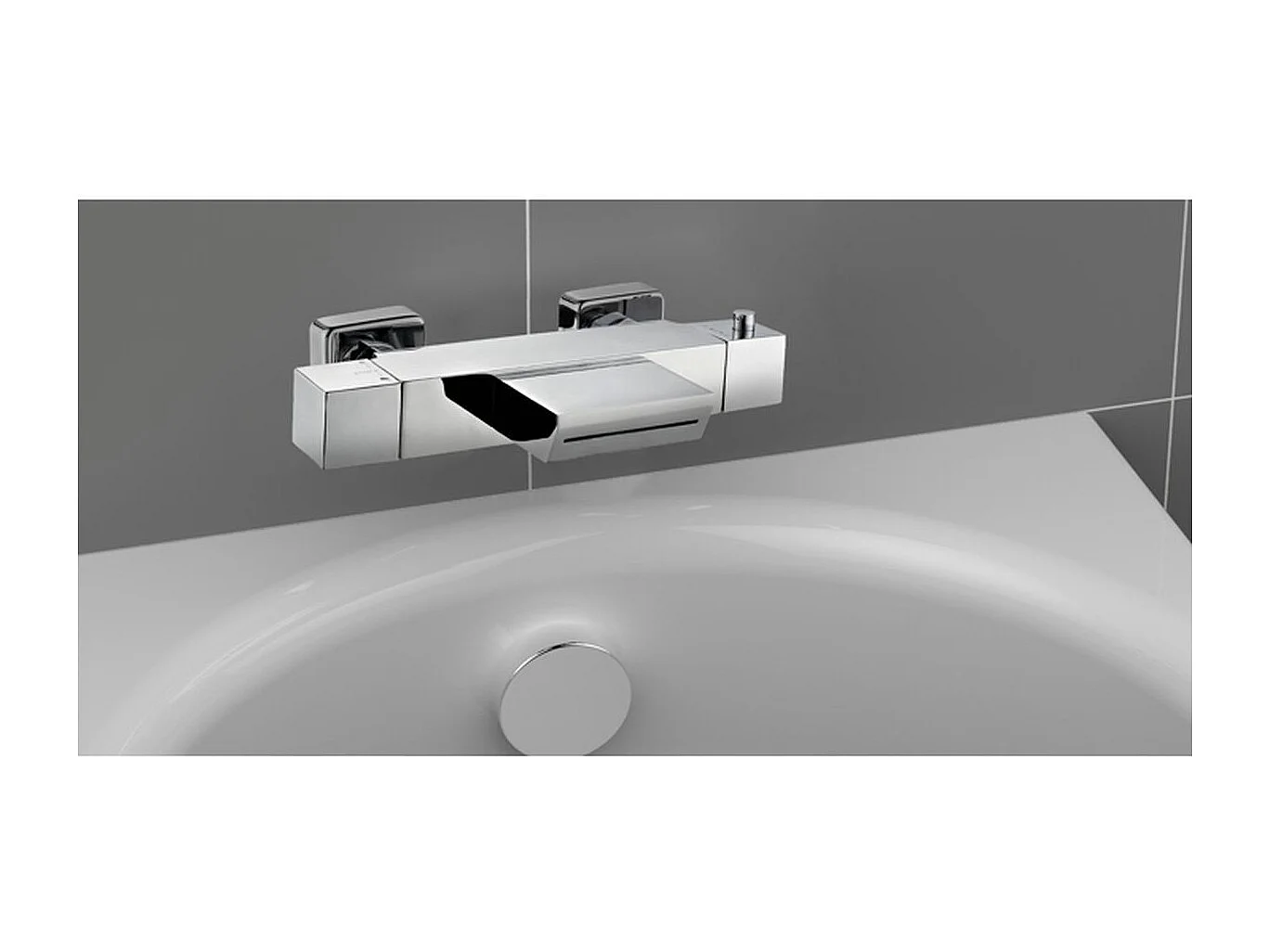 Thermostatische bad- en douchekraan Karen ROUSSEAU, verchroomd messing lichaam, keramische knoppen, metalen hendel, hartafstand 150 mm