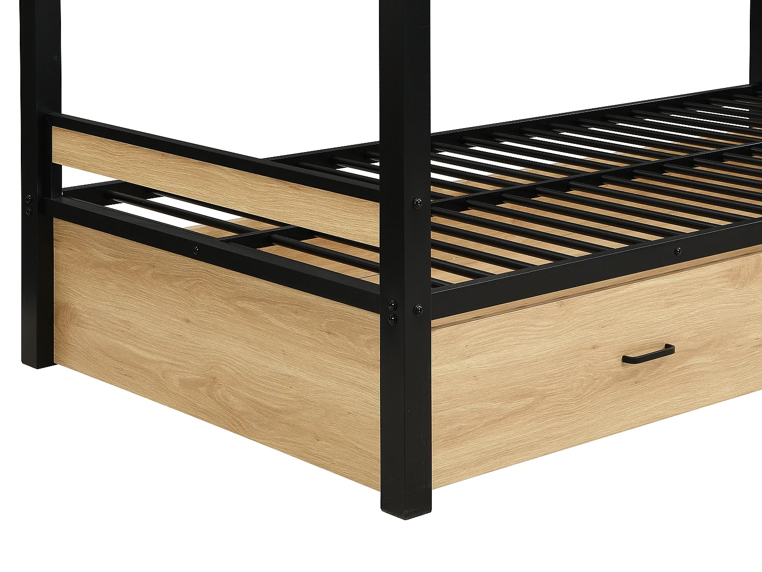 Lits superposés 2 x 90 x 190 cm - 1 tiroir - Métal et MDF - Coloris : Naturel et noir + Matelas - CASIDIA