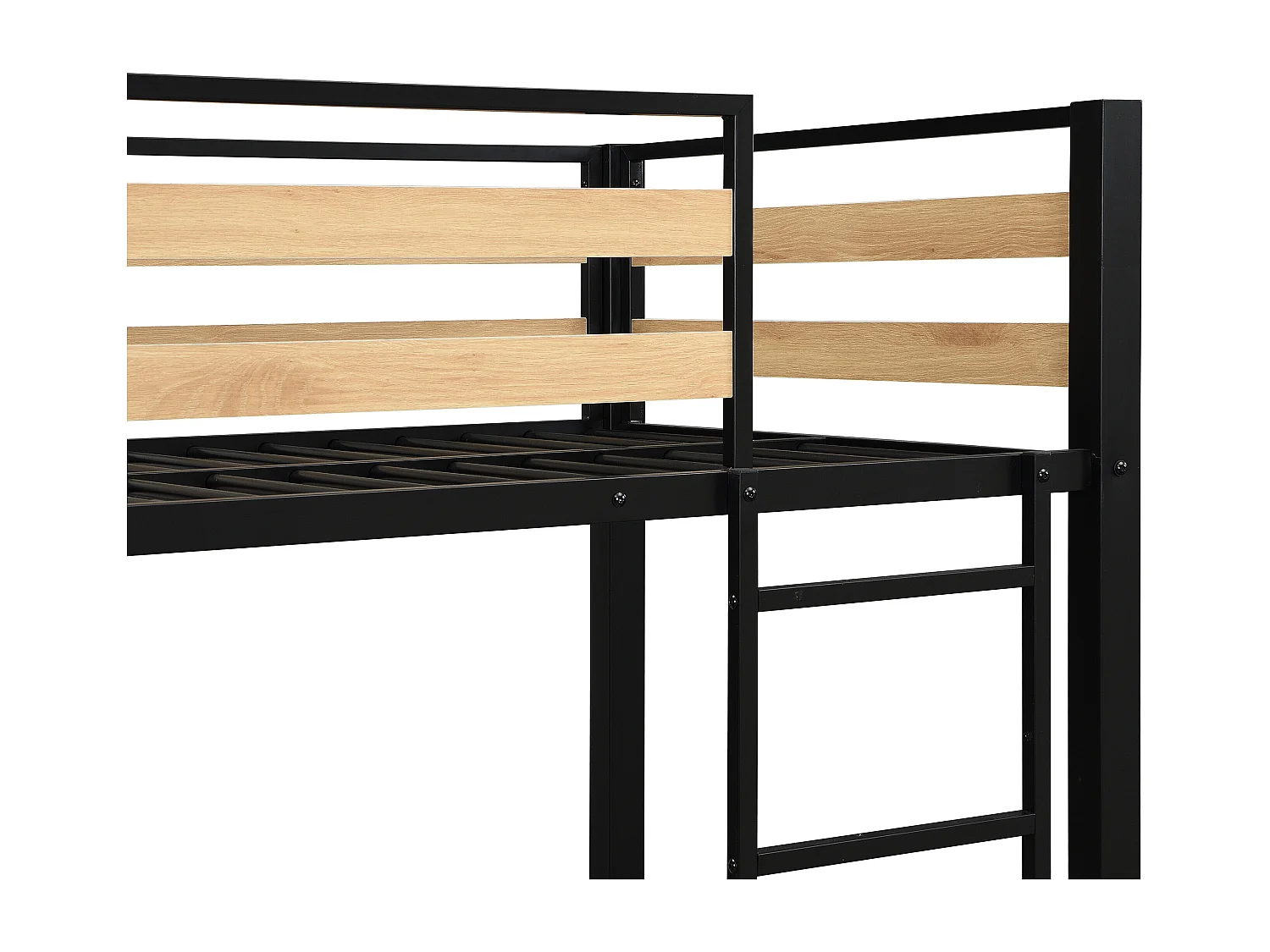 Lits superposés 2 x 90 x 190 cm - 1 tiroir - Métal et MDF - Coloris : Naturel et noir + Matelas - CASIDIA