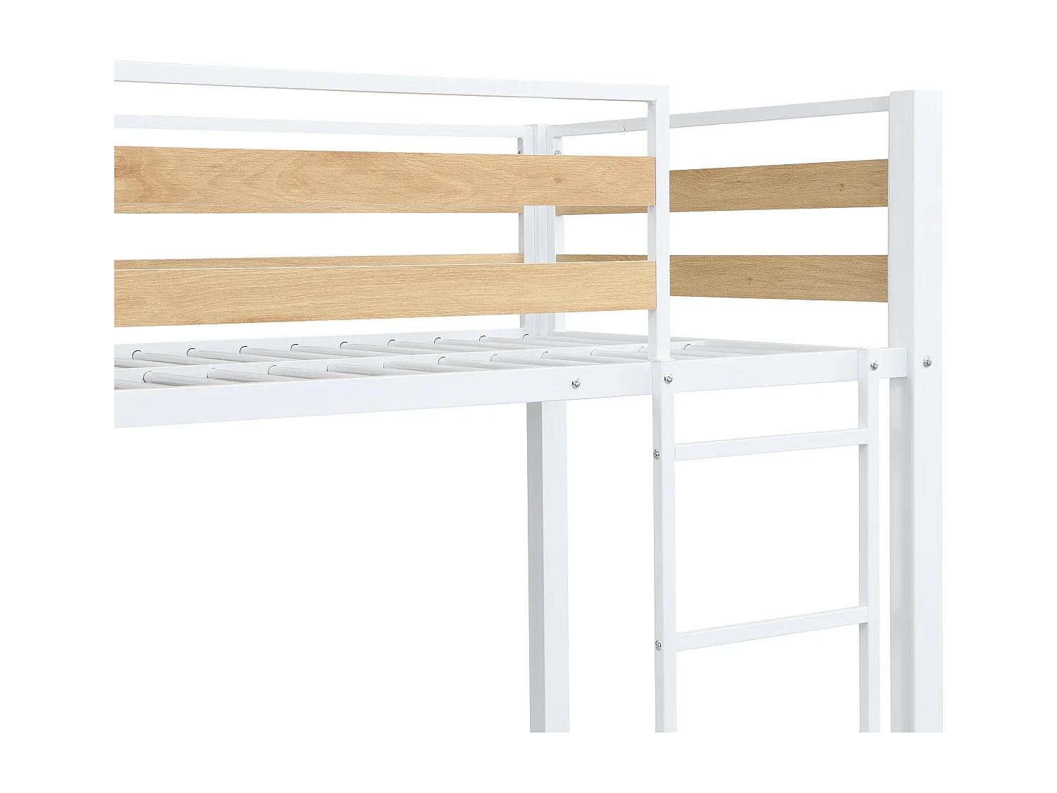 Lits superposés 2 x 90 x 190 cm - 1 tiroir - Métal et MDF - Coloris : Naturel et blanc + Matelas - CASIDIA