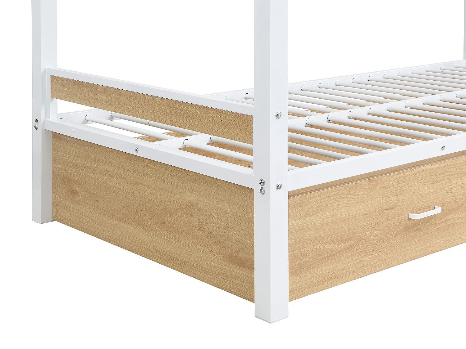 Lits superposés 2 x 90 x 190 cm - 1 tiroir - Métal et MDF - Coloris : Naturel et blanc + Matelas - CASIDIA