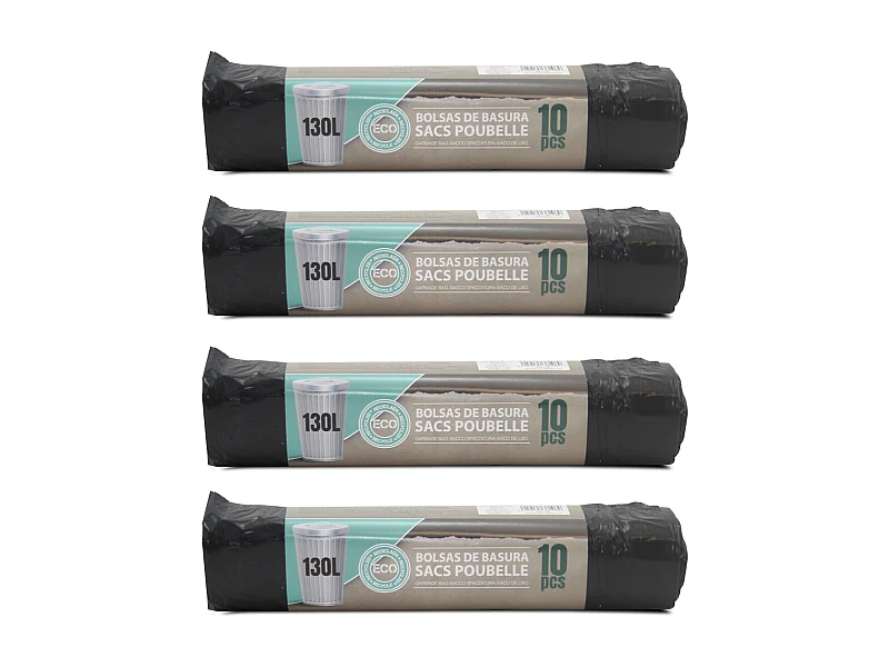 Lot de 20 sacs de 130 litres (2 rouleaux de 10 sacs) avec Liens Coulissants