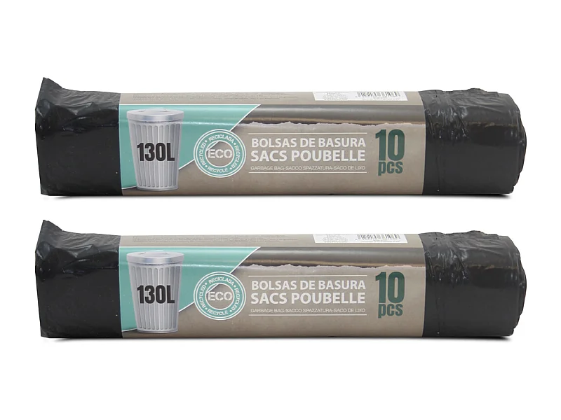 Lot de 100 sacs de 130 litres (10 rouleaux de 10 sacs) avec Liens Coulissants