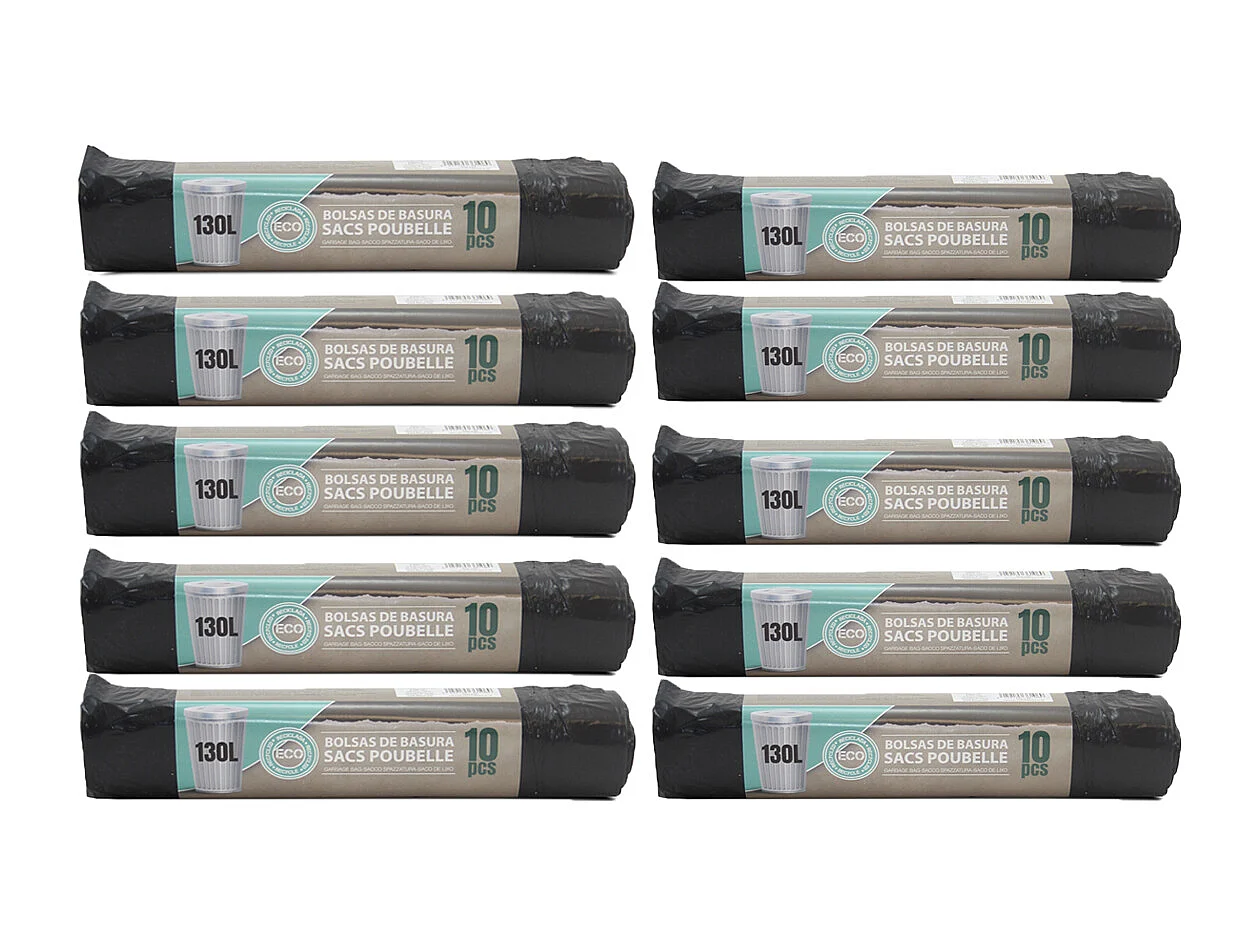 Lot de 60 sacs de 130 litres (6 rouleaux de 10 sacs) avec Liens Coulissants