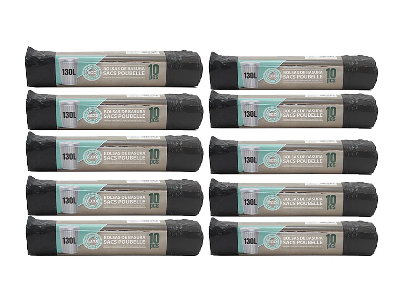 Lot de 60 sacs de 130 litres (6 rouleaux de 10 sacs) avec Liens Coulissants