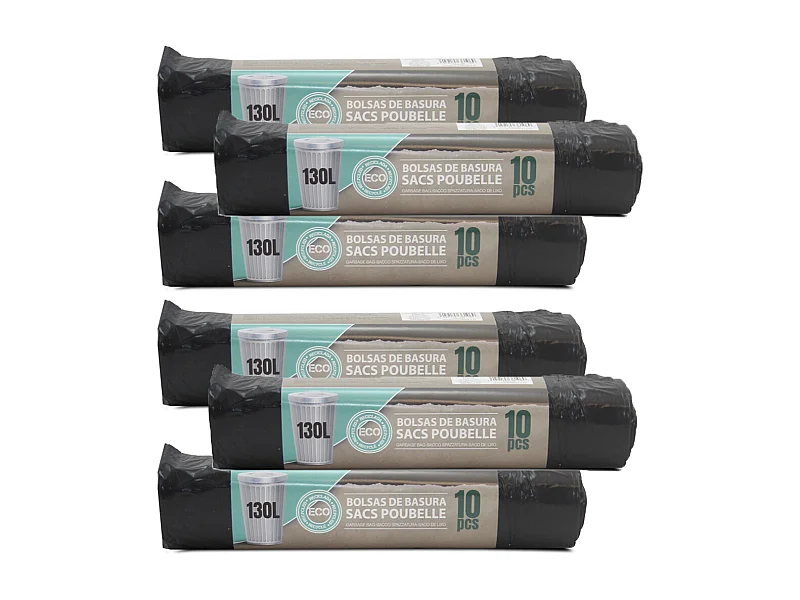 Lot de 40 sacs de 130 litres (4 rouleaux de 10 sacs) avec Liens Coulissants
