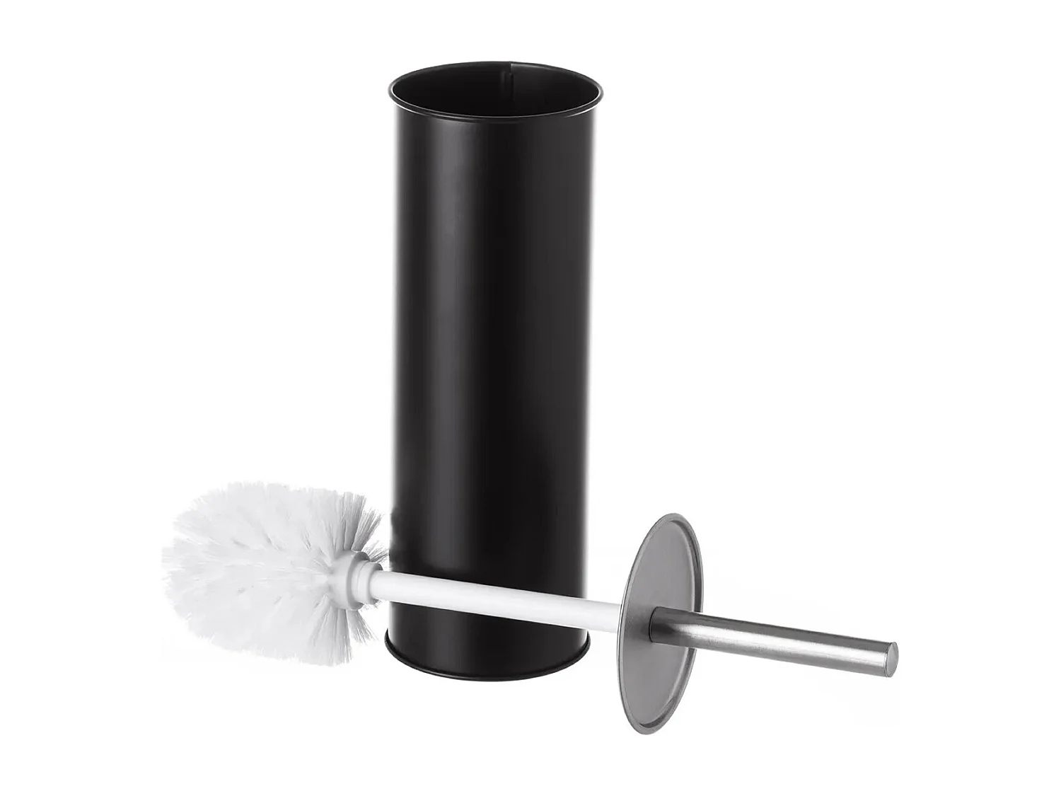 Brosse à toilettes avec poignée en acier et support en polypropylène noir - Longueur 10 x Largeur 10 x Hauteur 38 cm