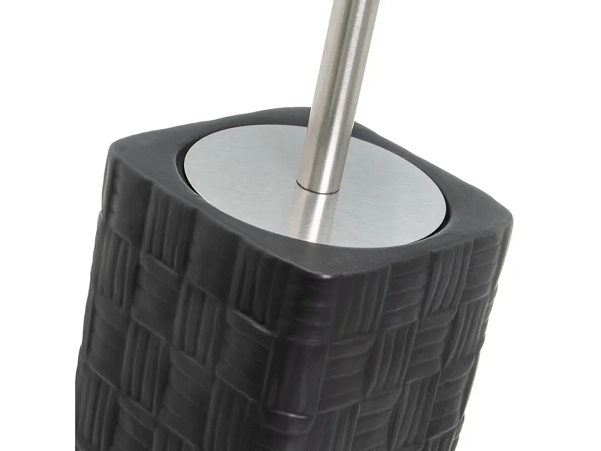 Brosse à toilettes avec poignée en acier gris et support en céramique noir - Longueur 11 x Largeur 11 x Hauteur 34 cm