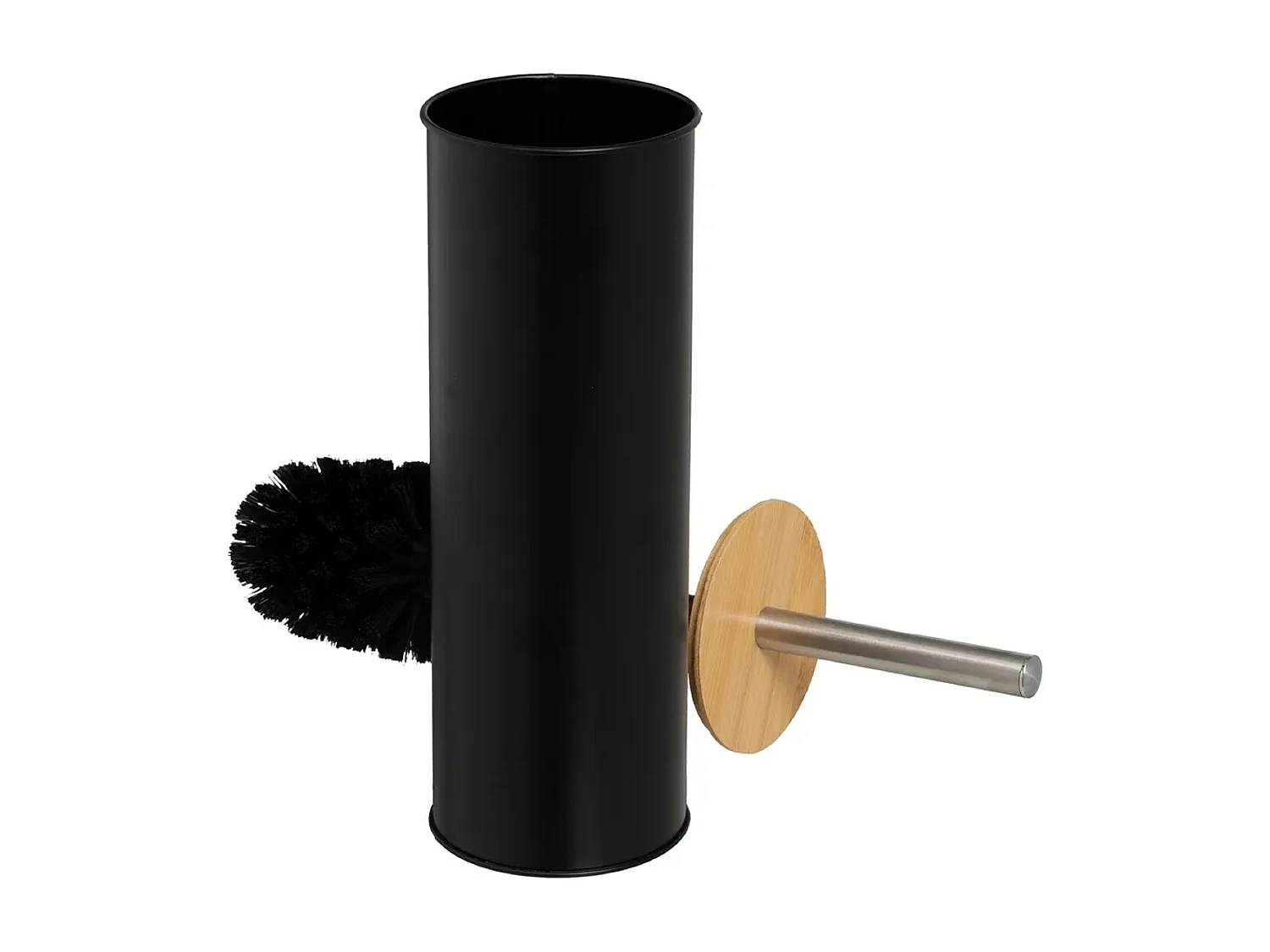 Brosse à toilettes avec poignée et support en métal noir - Longueur 9,5 x Largeur 9,5 x Hauteur 38 cm