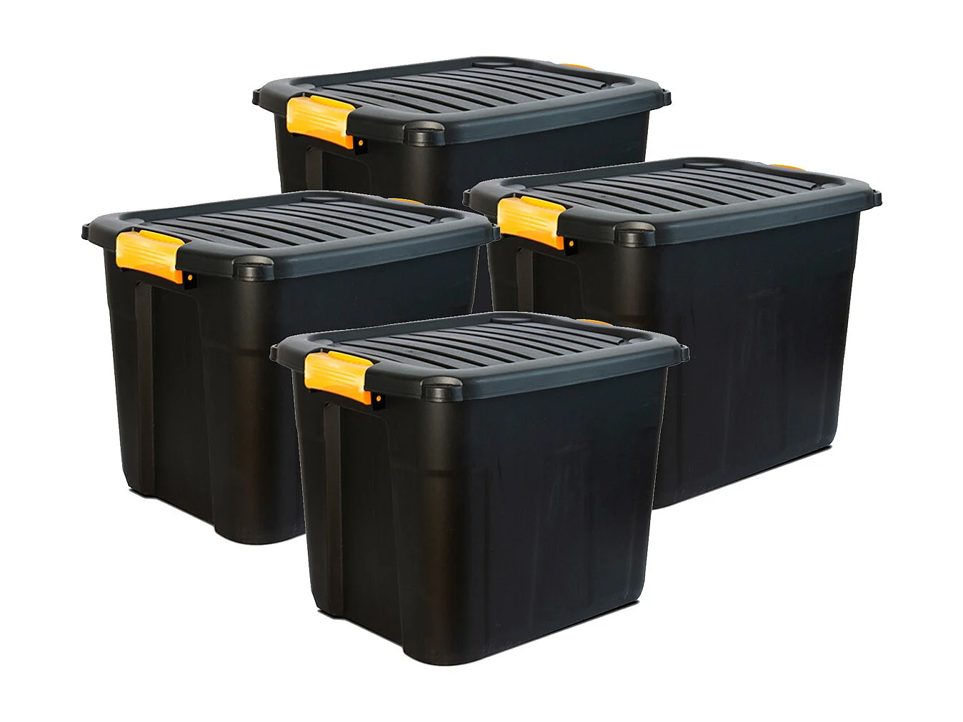 Lot de 4 boîtes de rangement en plastique noir/orange avec couvercle à clipser 60 L-Longueur 60 x Profondeur 39 x Hauteur 41 cm