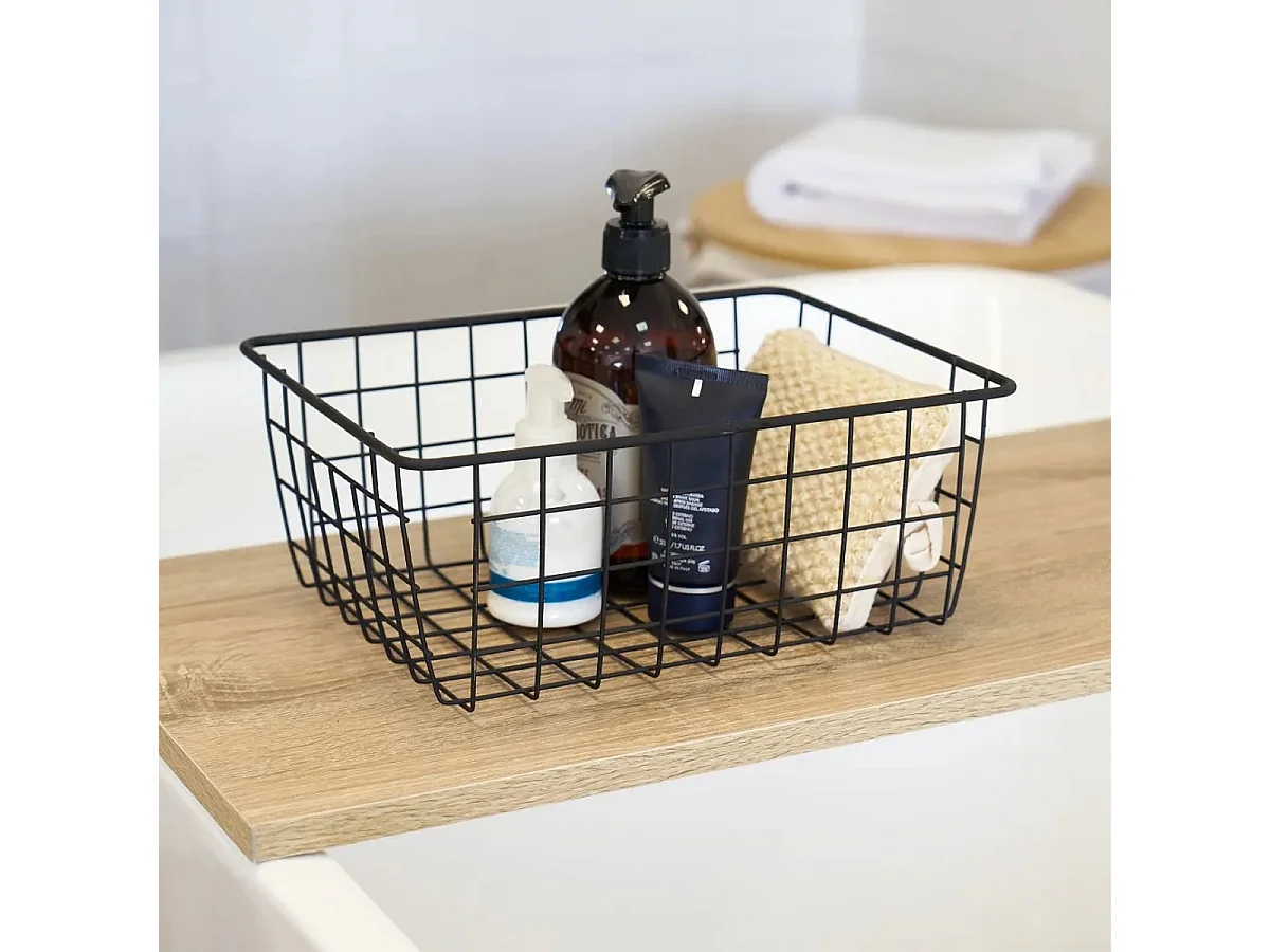 Lot de 2 Paniers de rangement pour Chambre. Salle de Bain en métal noir - Longueur 28 x Largeur 22 x Hauteur 12 cm