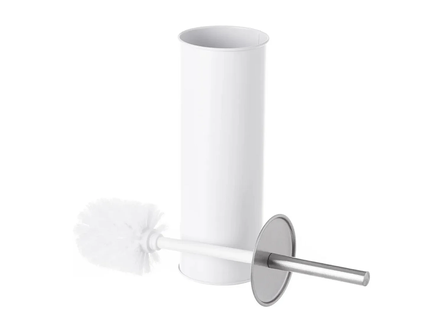 Brosse à toilettes avec poignée en acier et support en polypropylène blanc - Longueur 10 x Largeur 10 x Hauteur 38 cm