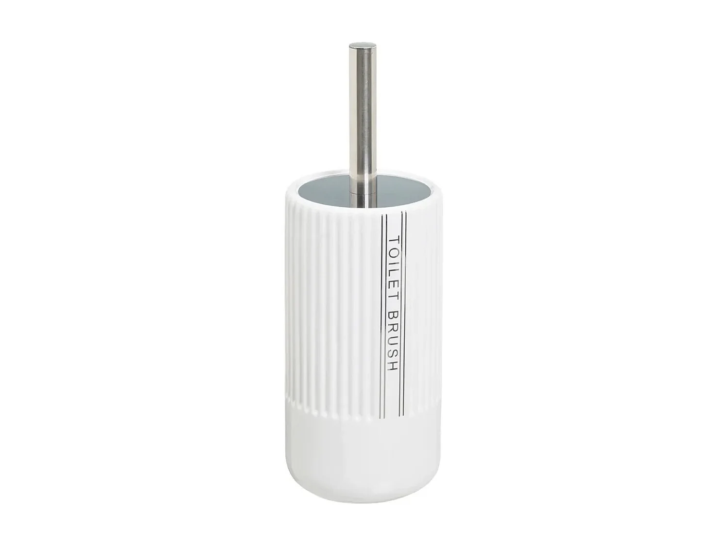 Brosse à toilettes avec poignée en acier gris et support en céramique blanc - Longueur 11 x Largeur 11 x Hauteur 32 cm