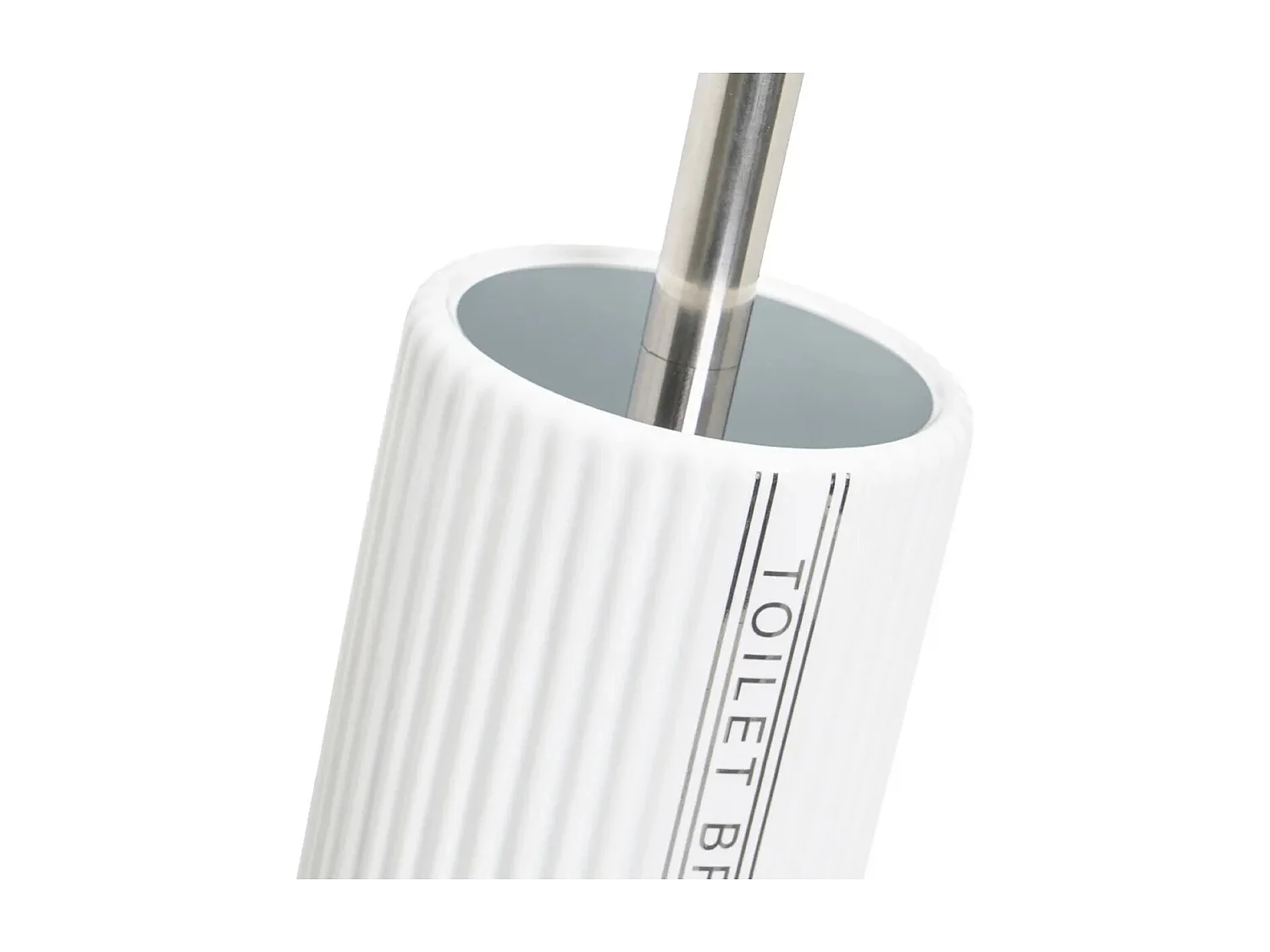 Brosse à toilettes avec poignée en acier gris et support en céramique blanc - Longueur 11 x Largeur 11 x Hauteur 32 cm