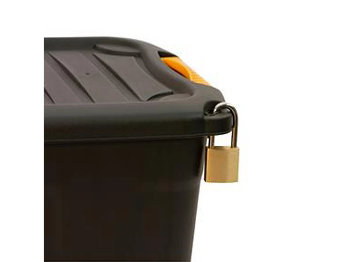 Boîte de rangement en plastique noire et orange avec couvercle à clipser 30 L - Longueur 60 x Profondeur 39 x Hauteur 20 cm