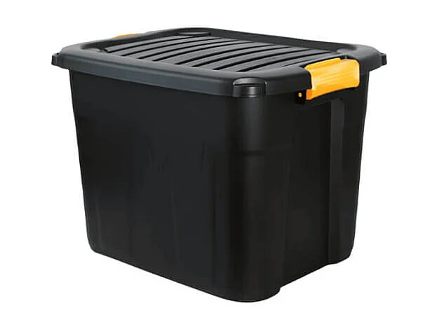 Boîte de rangement en plastique noir/orange avec couvercle à clipser 60 L - Longueur 60 x Profondeur 39 x Hauteur 41 cm