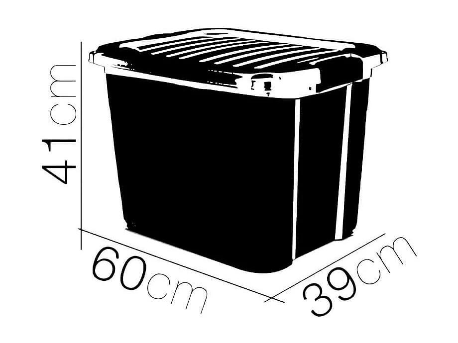 Boîte de rangement en plastique noir/orange avec couvercle à clipser 60 L - Longueur 60 x Profondeur 39 x Hauteur 41 cm