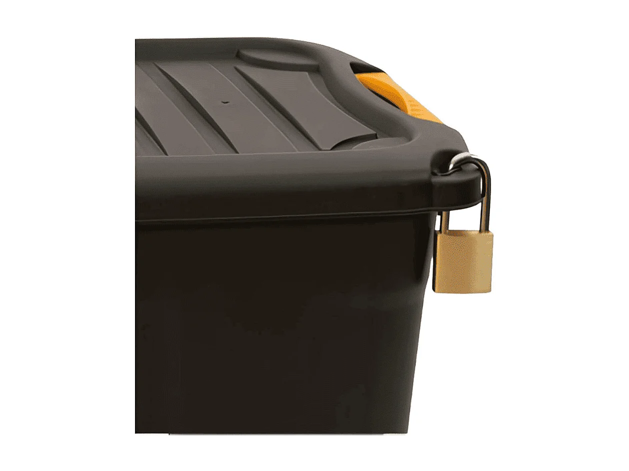 Boîte de rangement en plastique noir/orange avec couvercle à clipser 60 L - Longueur 60 x Profondeur 39 x Hauteur 41 cm