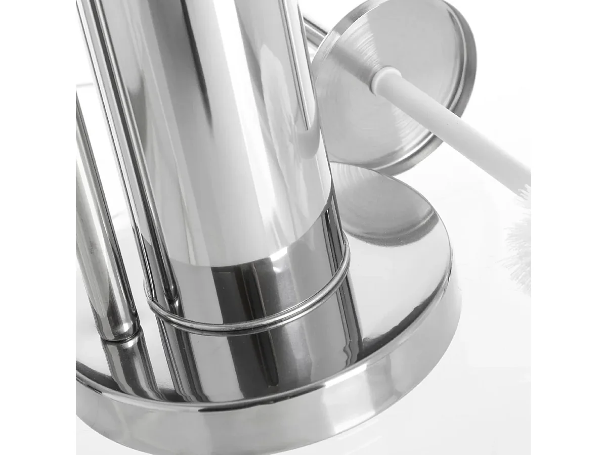 Porte-rouleau de papier Toilette avec Brosse WC en métal chromé - Longueur 19 x Largeur 19 x Hauteur 74 cm