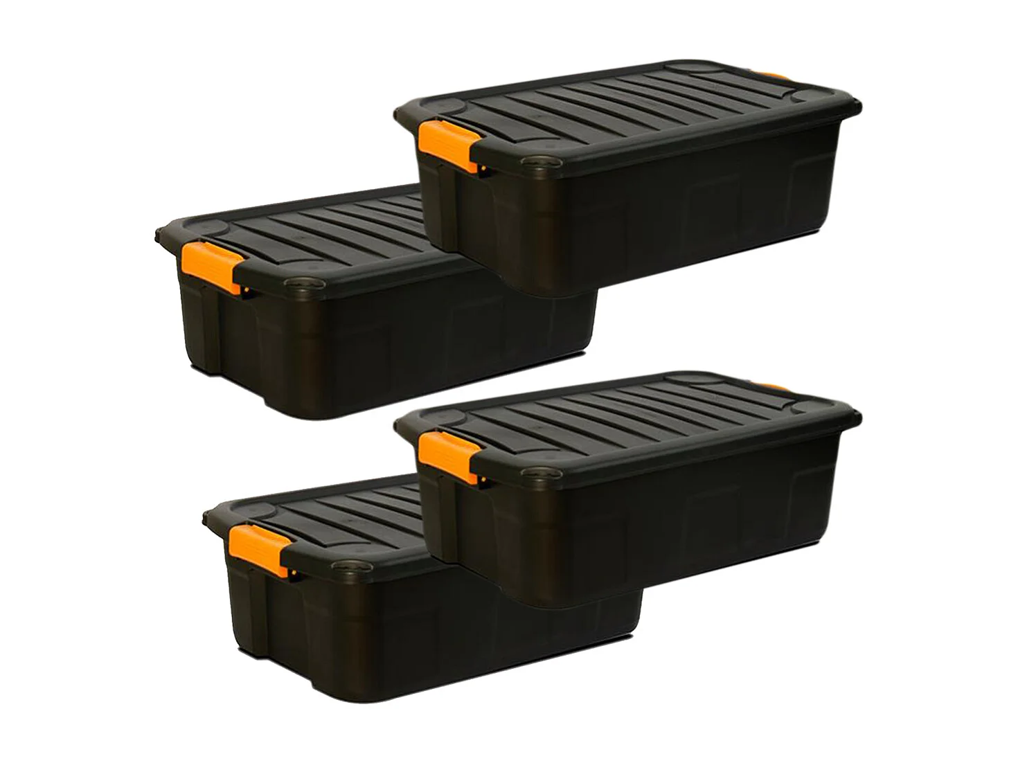 Lot de 4 boîtes de rangement en plastique noir/orange avec couvercle à clipser 30 L - Longueur 60 x Profondeur 39 x Hauteur 20 cm